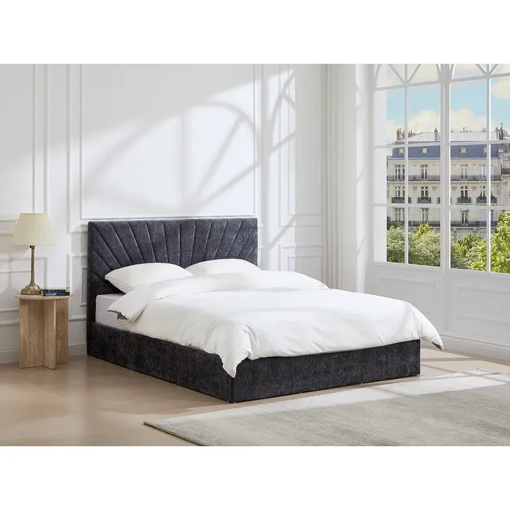 Vente-unique - RIBIOLA Bett Stoff Grau - B 203 cm x H 110 cm x L 148 cm