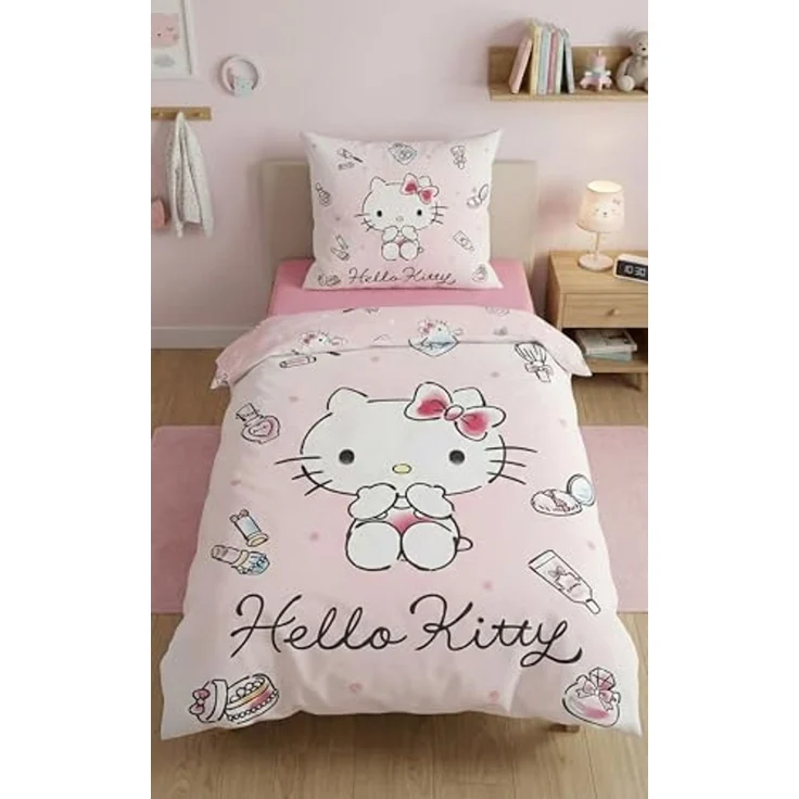 Hello Kitty Bettwäsche Set aus Mikrofaser Bettdeckenbezug 140 × 200 cm mit 70 × 90 cm Kissenbezug – Bild 2