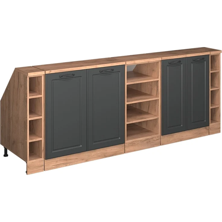 Küchenschrank für Dachschrägen R-Line Anthrazit Landhaus/Goldkraft Eiche 210 cm 5er Set Schrankkorpuss 60 cm Tiefe Vicco – Bild 1