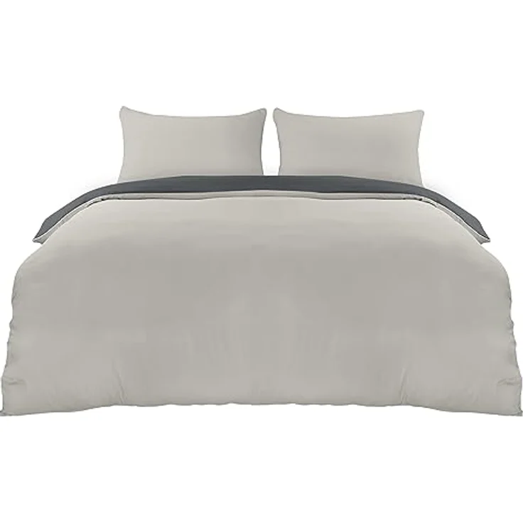Utopia Bedding Bettwäsche 200x200 Set - Mikrofaser Bettbezug 200x200 cm + 2 Kissenbezüge 50x75 cm - Dunkelgrau/Hellgrau – Bild 2