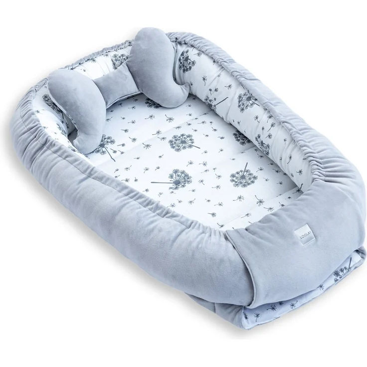 Loolay Kuschelnest BABYNEST + DECKE + Kissen Babyausstattung Baumwolle & Samt Velours, (MUSTER: GRAU Samt Velour/ Pustelblume Weiß, 3-tlg, Liebevoll handgefertigt Nestchen! Geborgenheit Komfort für Neugeborene), Premium Ausstattung - 100% Europäische S... – Bild 4