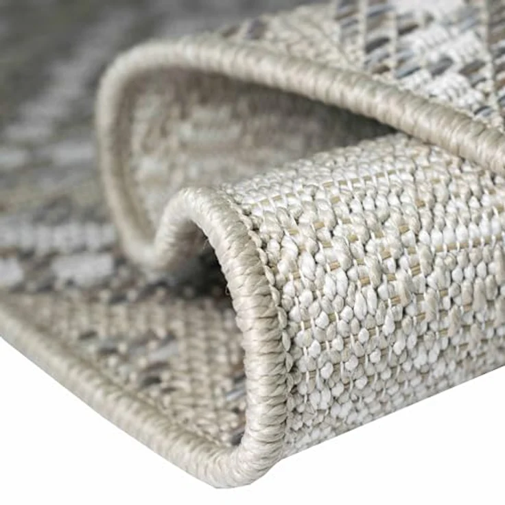 Carpetia Outdoorteppich In- & Outdoor Teppich Sisal Optik Balkon Rautenmuster beige braun, rechteckig – Bild 7