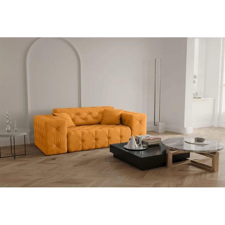 Sofa Designersofa CHANTAL 2-Sitzer in Stoff Opera Velvet Gelb
