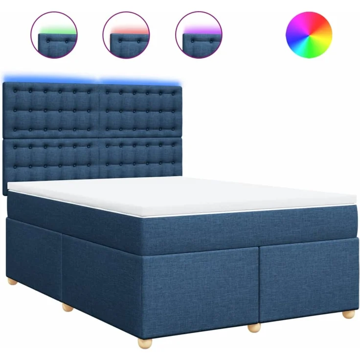 vidaXL Boxspringbett mit Matratze Blau 140x200 cm Stoff 3293623 – Bild 2