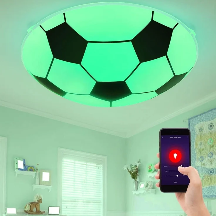 Smart Home RGB LED Deckenlampe, Fußball-Design, Glas, schwarz weiß, LEMMI – Bild 2