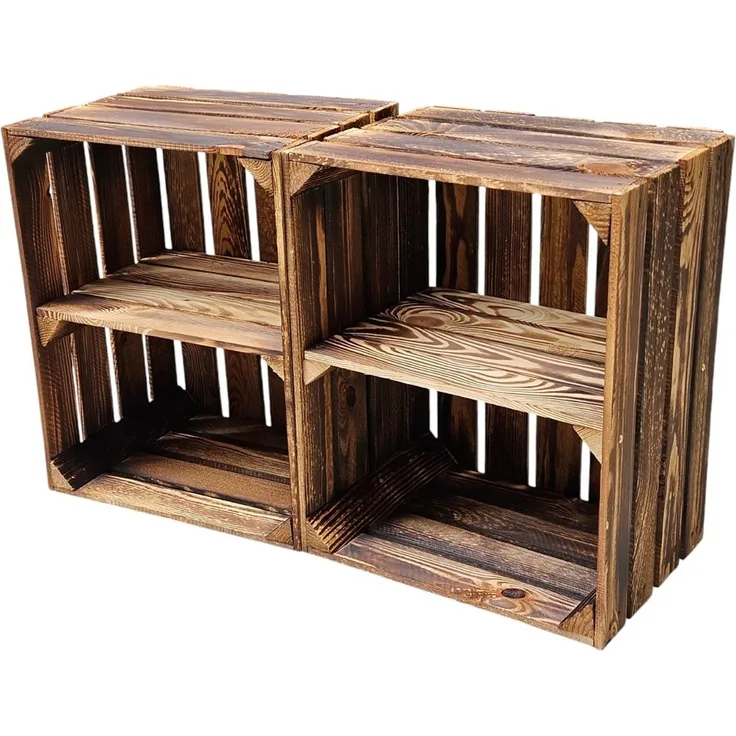 Holzkiste Obstkiste 2er Set Geflammt Ablage kurz 50 x 40 x 30cm Dunkel