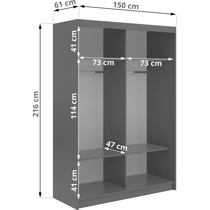 Schwebetürenschrank NAURU mit Lamellen-Optik, moderner Kleiderschrank, Breite 150 cm, inkl. Innenausstattung & Stauraum, Akustikpaneel-Design - Grau und Weiß – Bild 5