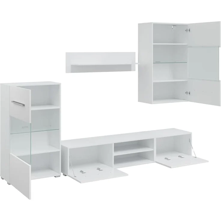 vidaXL 5-tlg. Wohnwand mit LED-Beleuchtung Mattweiß Holzwerkstoff 3324229 – Bild 5