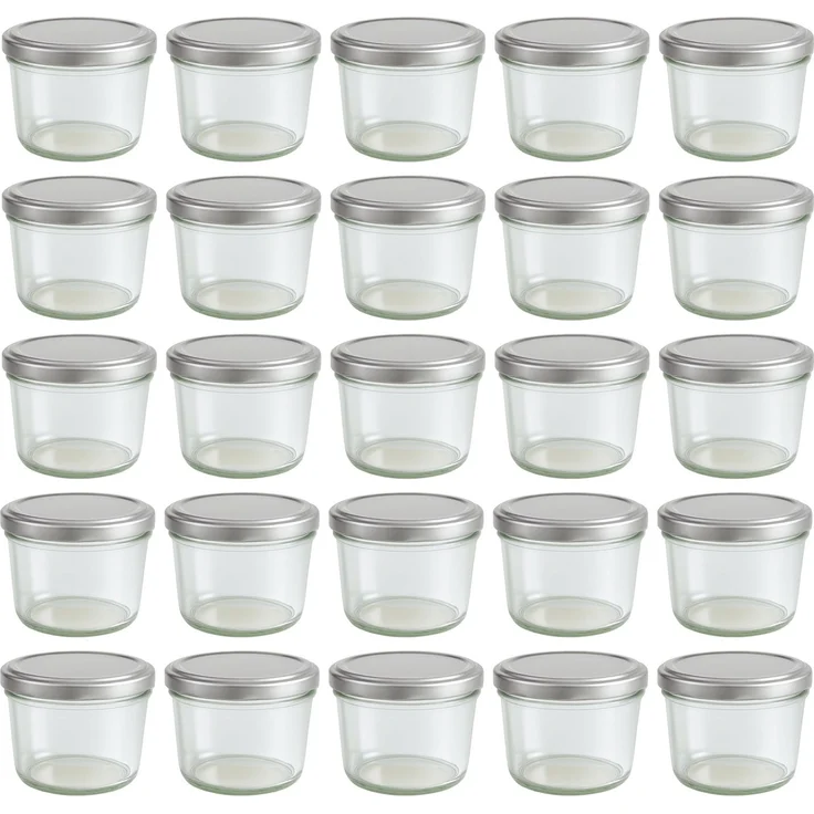 hocz 25x Marmeladengläser 230 ml | mit Deckel Silber TO 82 | mit Etiketten NZ | Einmachgläser mit Schraubdeckel zum befüllen | Sturzgläser für Marmelade Schraubgläser | leere Gläser Set | 25 Stück