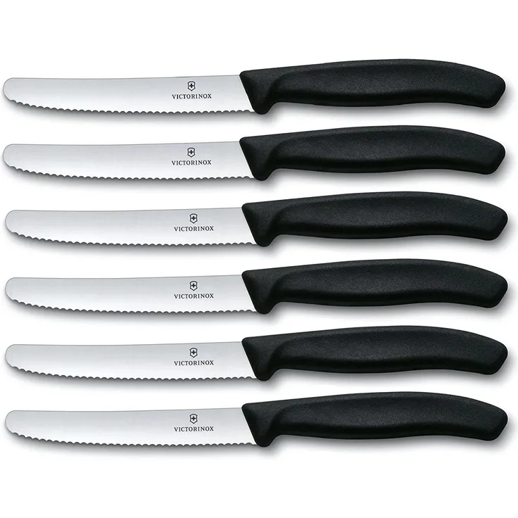 Victorinox - 6-tlg. Tafelmesser Set Swiss Classic mit Wellenschliff - Schwarz - spülmaschinengeeignet - rostfreier Edelstahl