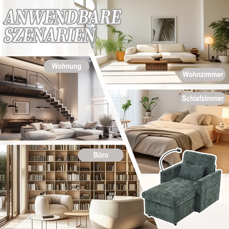 LVHOM Einzelsofa mit Handyhalterung, Polsterliege mit Bettkasten und Seitentaschen, Relaxsessel Schlafsofa mit versteckten Stauraum – Bild 2