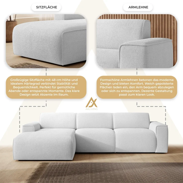 AX LIVING Couch Sofa L Form Didim mini Perlweiß 310 cm stilvoll L – Bild 6