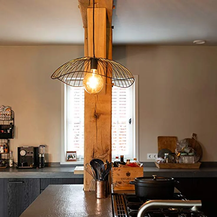 Qazqa Pua Pendelleuchte, 50cm, dimmbar, Schwarz, ideal für Wohnzimmer, E27 Fassung – Bild 2