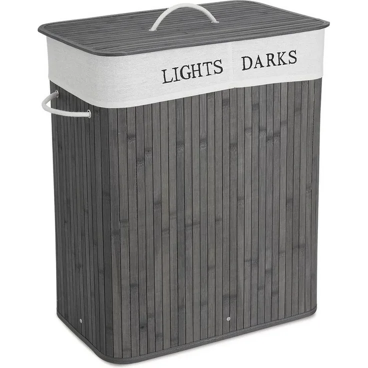 Mondeer Wäschekorb 100L Wäschesortierer aus Bambus (1 St), faltbarer Wäschesammler mit 2 Fächern