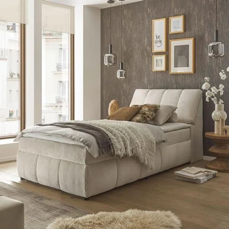 MID.YOU Boxbett Beige, Textil, 120x200 cm, mit Bettkasten und gepolstertem Kopfteil – Bild 2