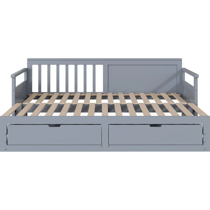 Tagesbett Grau Ausziehbar 90-180x190 Massivkiefer Schubladen Stauraum 200kg Tragkraft Gästebett Wohnzimmer Kompakt – Bild 3