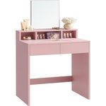 VASAGLE Schminktisch mit großem Spiegel, Frisiertisch, 2 Schubladen, 3 offene Fächer, Kosmetiktisch, modern, pastellrosa RDT103R01