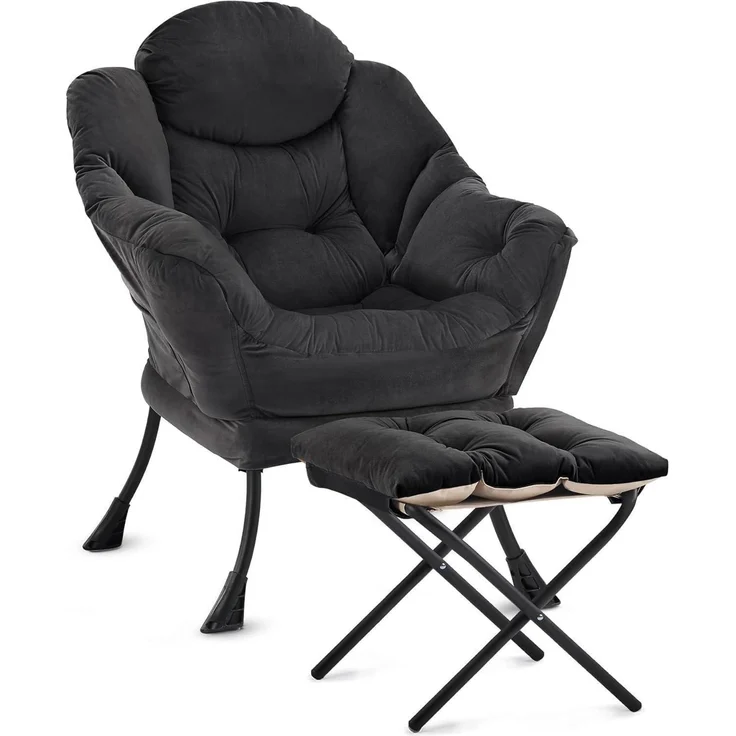 Sessel Lazy Chair Ottomane Ohrensessel Lesesessel Fußhocker Schwarz – Bild 7