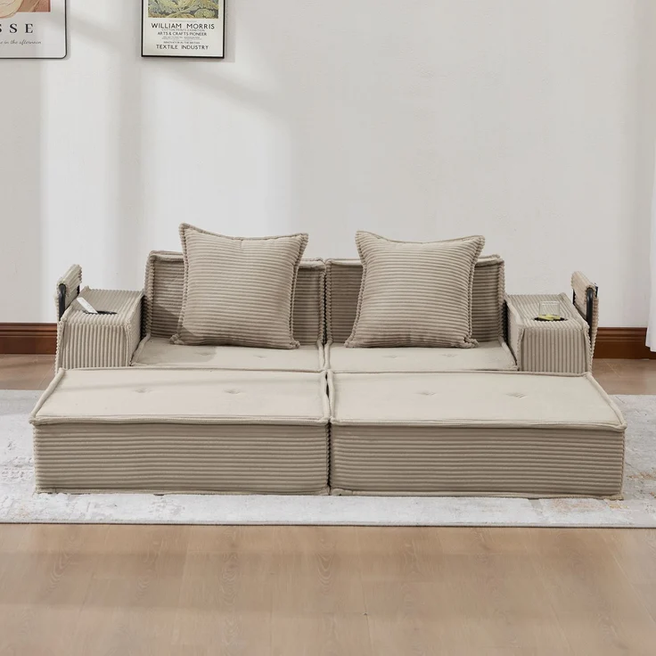 ZUBALIYA Schlafsofa 78x66 cm, mit Stauraum, mit Cordbezug, mit breiten Armlehnen, modular aufgebaut, mit Schaumstoffpolsterung – Bild 11