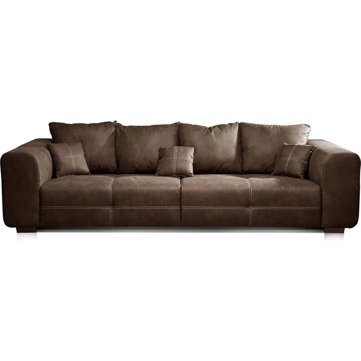 CAVADORE Big Sofa Mavericco / Big Couch im modernen Design in Lederoptik / Inklusive Rückenkissen und Zierkissen / 287 x 69 x 108 cm (BxHxT) / Mikrofaser Braun