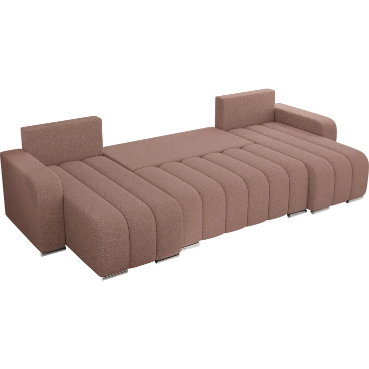U-förmiges Ecksofa mit Schlaffunktion und Bettkasten, Couch U-form - KIRASSO U - Rosa Boucle – Bild 6