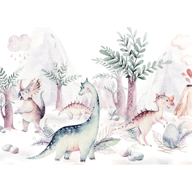 Leinwandbild Kinderzimmer Dinosaurier Blau Weiß 70x50 DD123093 Wandbild Leinwand – Bild 1