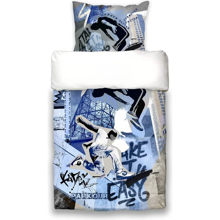 Jugend Bettwäsche-Set ca. 155x220 cm „Graffiti Parkour“ coole beties Garnitur