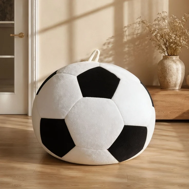 Kleiner, fußballförmiger Sitzsack, mehrfarbige Ziernähte, großer Sitzsack, bequemes Sofa zum Entspannen für Schlafzimmer, Wohnzimmer, Leseecke, Lounge-Sessel für Erwachsene und Jugendliche – Weiß + Schwarz – 48 x 38 x 21 cm – YOUDENOVA – Bild 1