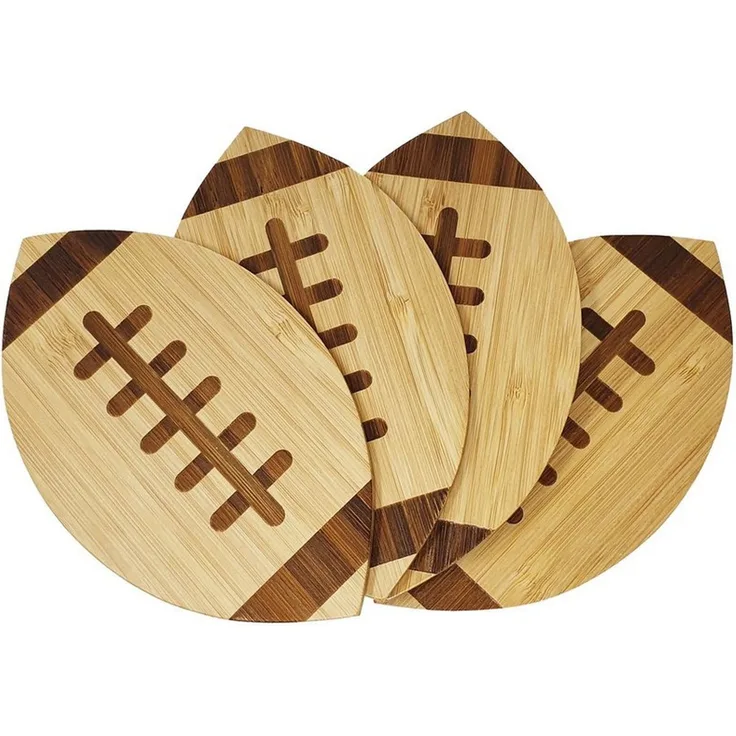40YARDS Getränkeuntersetzer American Football Untersetzer aus Bambus (4 Stück) - eingravierte Naht, Zubehör für 40YARDS Football Gläser & Tassen, Set, 4-tlg, Bambus Holz