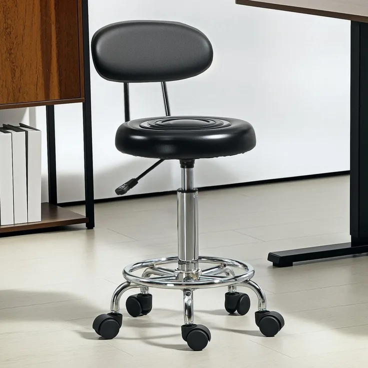 HOMCOM Drehhocker Rollhocker höhenverstellbar Drehbar Salon Hocker mit Lehne (Arbeitshocker, 1 St, Bürohocker), für Büro, Schwarz