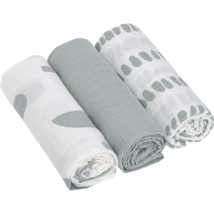 LÄSSIG Baby Puckdecke Spuckdecke Pucktuch Mulltuch 3er Set Baumwolle 60x60 cm/Swaddle & Burp Blanket M Strokes silver grey