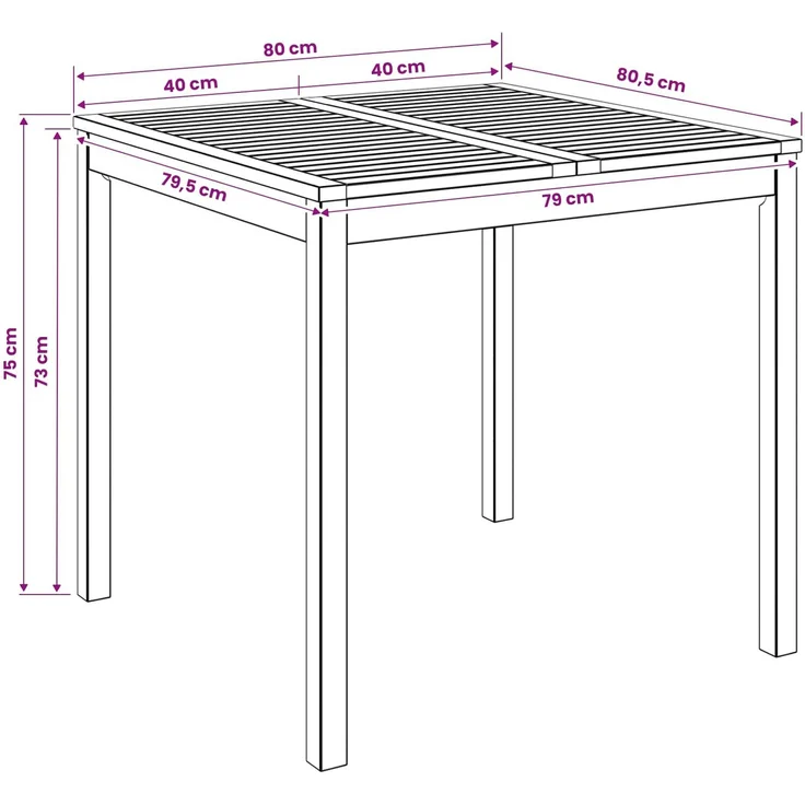 vidaXL Gartentisch LAREN Natur 80 x 80,5 x 75 cm Massivholz Akazie 901248 – Bild 7