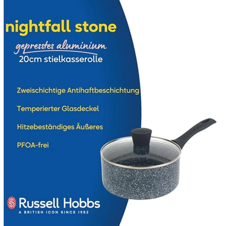 Russell Hobbs RH00846EU antihaftbeschichteter Topf - 20cm/2. 6L Stielkasserolle mit Hartglasdeckel, induktion Stieltopf, Gemüse/Suppetopf mit Bakelit-griff und Hitzebeständiges Äußeres, Nightfall Stone – Bild 3