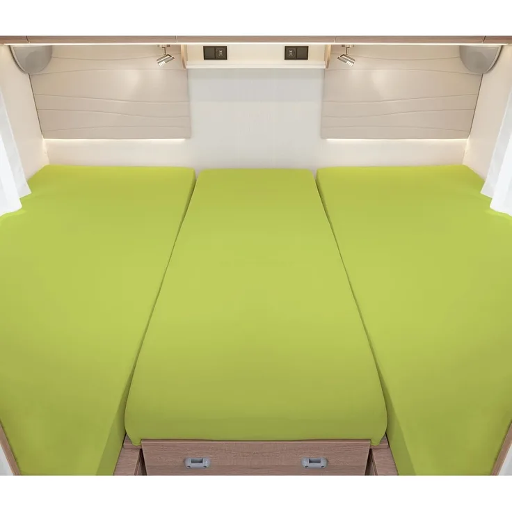 BettwarenShop Wohnmobil Wohnwagen Heckbett Spannbetttuch-Set 3-teilig|2 Längsbetten + Mittelteil| apfelgrünBettwarenShop Wohnmobil Wohnwagen Heckbett Spannbetttuch-Set 3-teilig