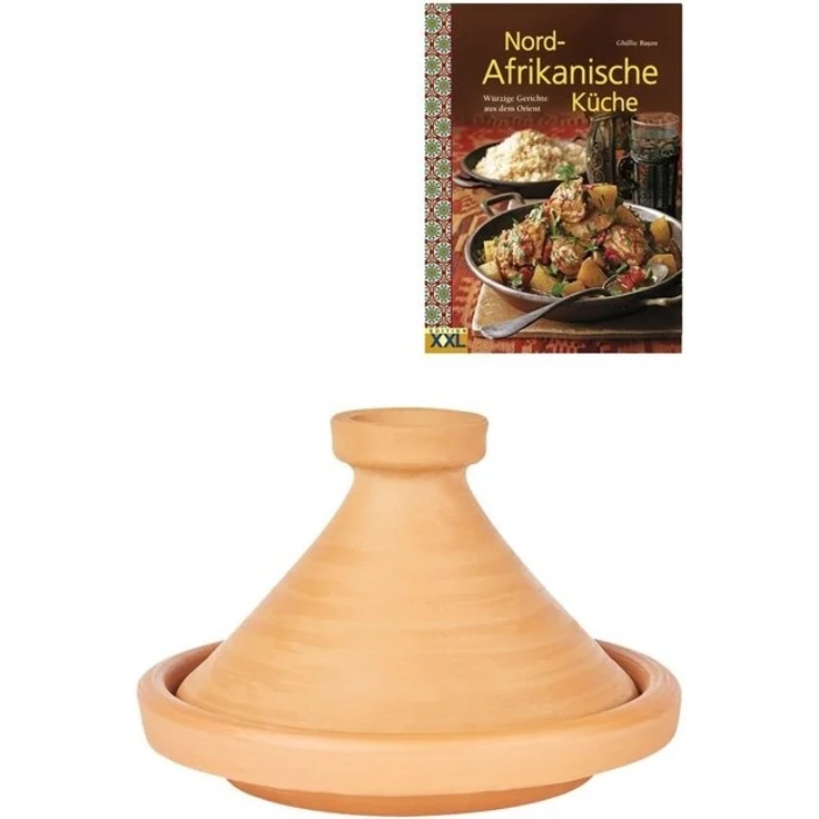 Marrakesch Orient & Mediterran Interior Dampfgartopf 2er Set ORIGINAL Tajine Aladin Ø 31 cm + Nord-Afrikanische Küche Buch, Ton (2-tlg), Handarbeit – Bild 4