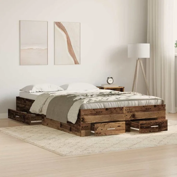 vidaXL Bettrahmen mit Schubladen Altholz 120 x 200 cm Holzwerkstoff 3333969