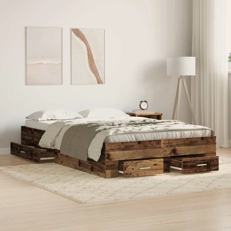 vidaXL Bettrahmen mit Schubladen Altholz 120 x 200 cm Holzwerkstoff 3333969 – Bild 1