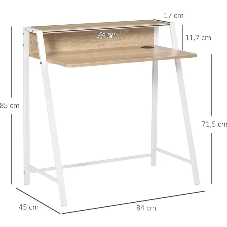 Schreibtisch Moderner Computertisch mit Ablagefach & Kabeldurchlass Metallgestell Weiß Eiche 84x45x85cm für Home Office & Arbeitszimmer--Weiß--84x45x85cm--YOUDENOVA – Bild 3