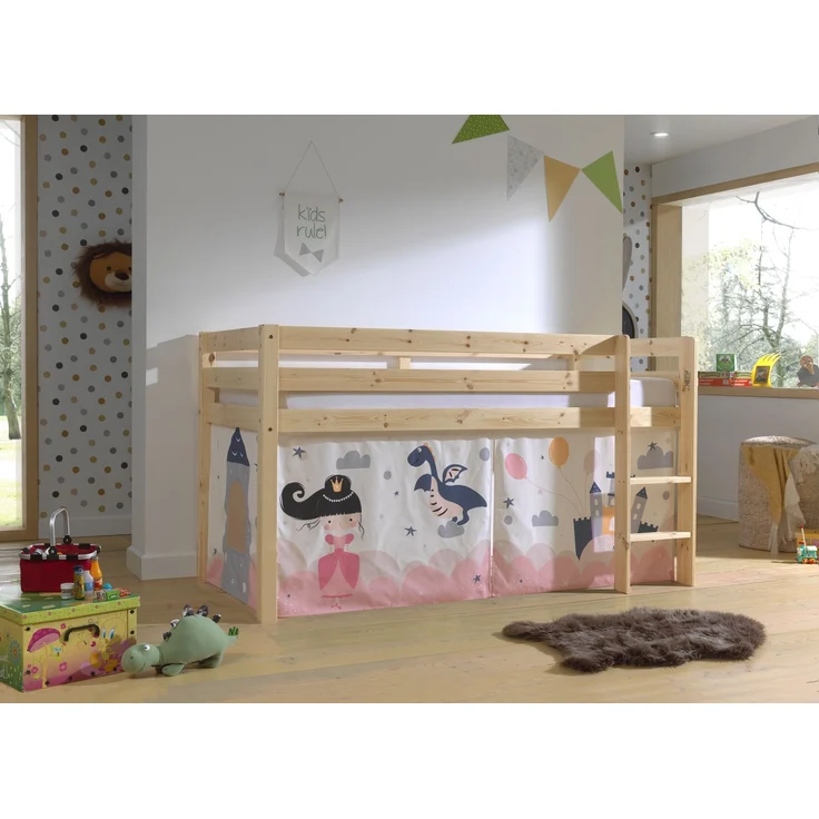 Kinderbett Karolina 210x114x106 Massivholz Natur Textilset Sophie – Bild 2