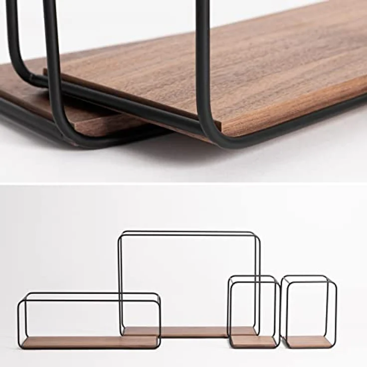 KAZAI. Regal Wandregal Metall und Echtholz-Veneer, Set, Hängeregal aus Metall und Echtholz-Veneer in Industrial-Optik – Bild 5