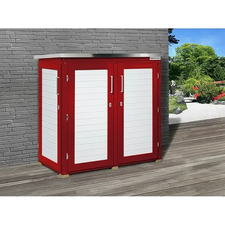 Weka GartenQ Geräteschrank Teras, Holzschrank in Rot und Weiß, Außenmaße 170 x 85 cm, flexibel und stabil mit einstellbaren Regalen