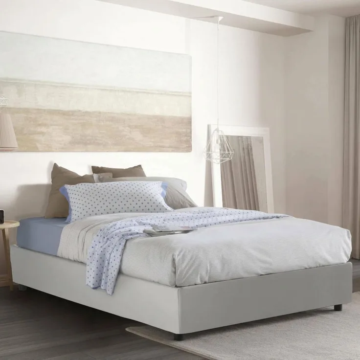 Talamo Italia - Doppelbett Marta, Bettkasten mit Kunstlederbezug, 100 % Made in Italy, Öffnung vorne, geeignet für Matratze 160 x 190 cm, Weiß