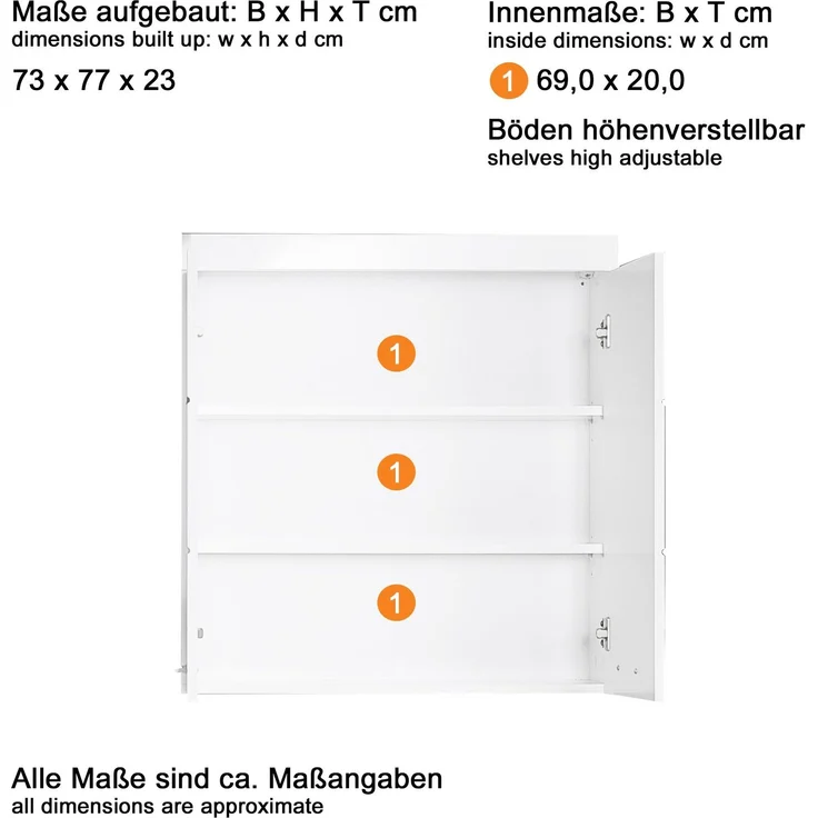 Trendteam 'Amanda' Hängeschrank, Holz, 73 x 77 x 23 cm, Weiß Hochglanz – Bild 3