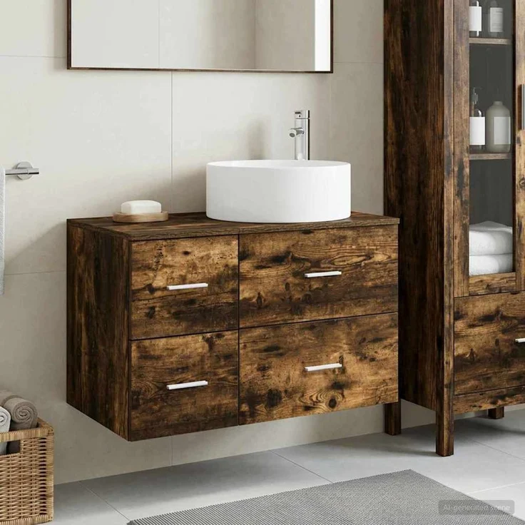 vidaXL Badezimmerschrank-Set 2 stk. Geräucherte Eiche 3404012 – Bild 1