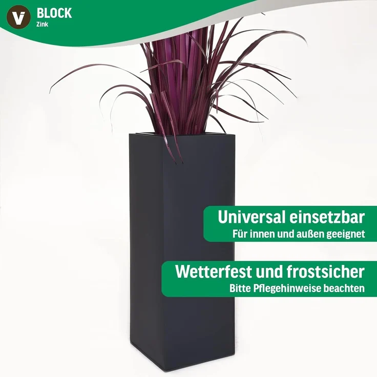VIVANNO Pflanzkübel Blumenkübel Zink "Block", Anthrazit 24x24x65 cm (mit Einsatz) – Bild 4