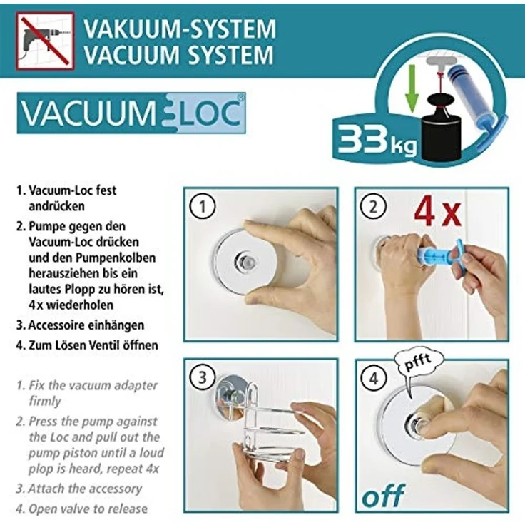 WENKO Duschregal Vacuum-Loc® Wandregal 2 Etagen Bari Schwarz, 2 Etagen – Bild 6