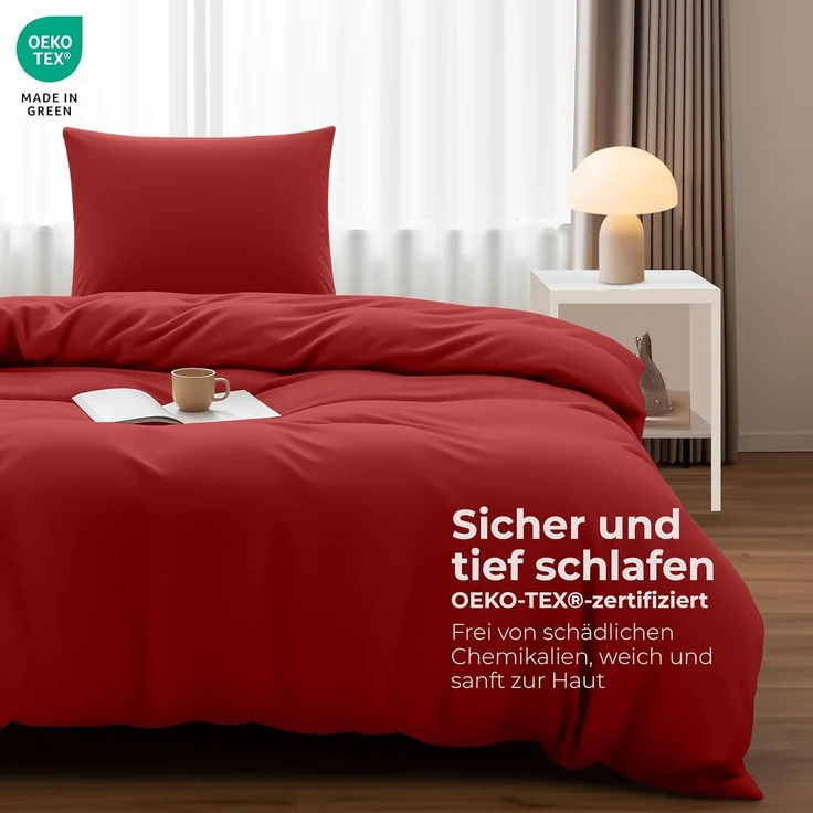 Utopia Bedding Bettwäsche 135x200 Set - Mikrofaser Bettbezug 135x200 cm + 1 Kissenbezug 80x80 cm - Rot – Bild 2