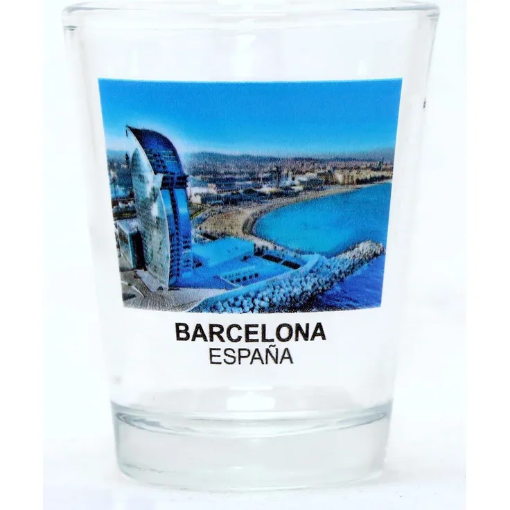 Barcelona Spain City Panorama Color Photo Shot Glass by World By Shotglass