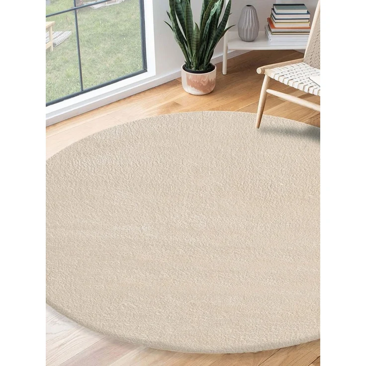 the carpet Relax Moderner Flauschiger Kurzflor Teppich, Anti-Rutsch Unterseite, Waschbar bis 30 Grad, Super Soft, Felloptik, Beige, 120x120 cm Rund – Bild 1