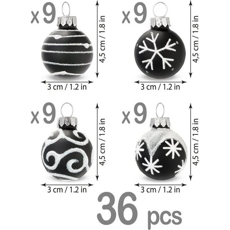 BRUBAKER Weihnachtsbaumkugel Weihnachtskugeln mit 3 cm Baumkugeln - Handbemalter Christbaumschmuck (36 St), Mini Kugeln für Weihnachtsbaum und Weihnachtsdekorationen aus Glas – Bild 3